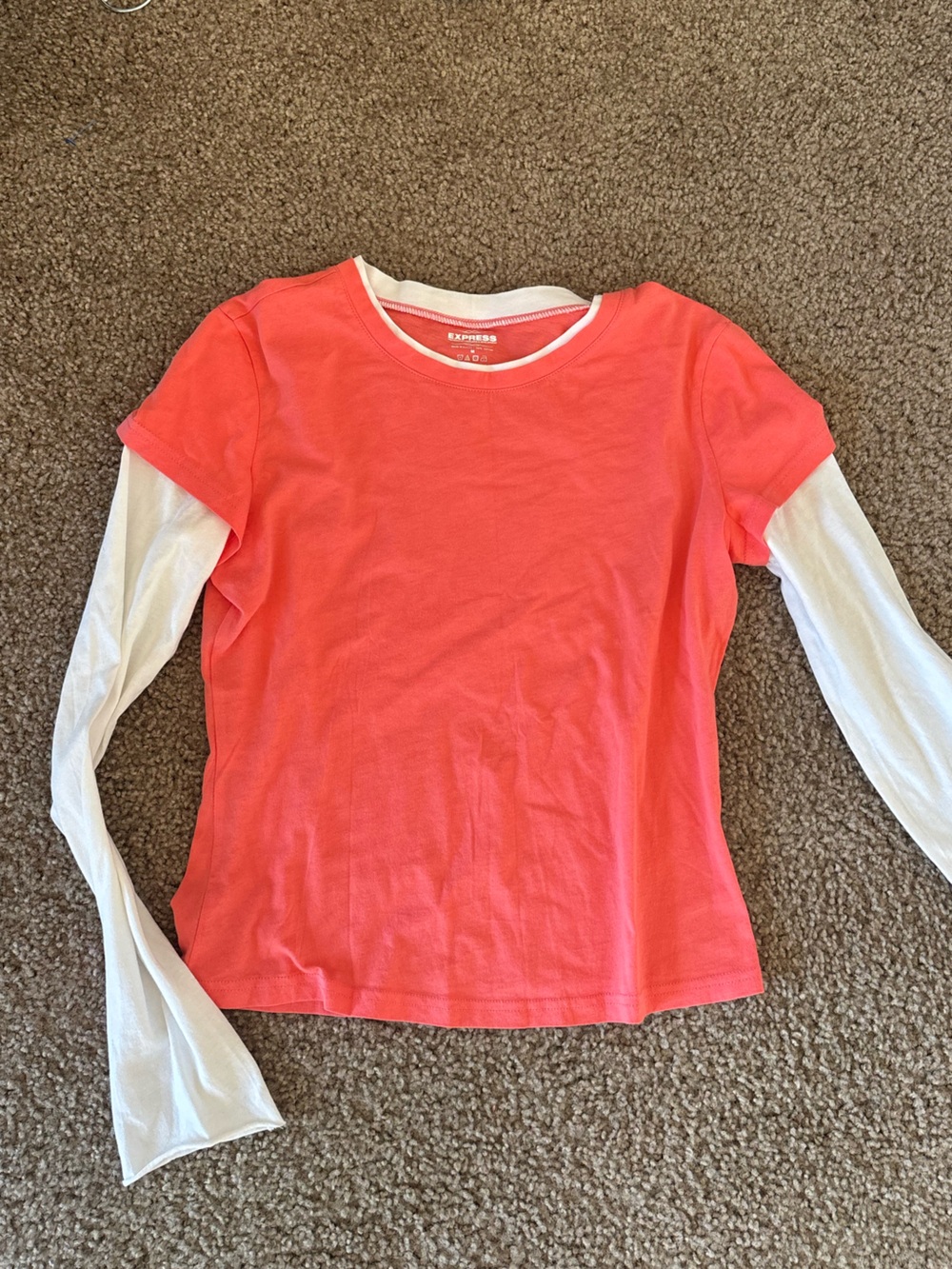 Vintage Y2K Express Layered Long Sleeve Baby Tee Coral M